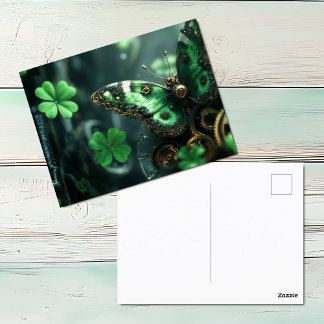 Cartão Postal De Festividades Rua. Patricks Day Steampunk Butterfly