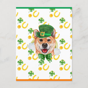 Cartão Postal De Festividades Rua Shiba Inu Shamrock. Dia dos Patricões