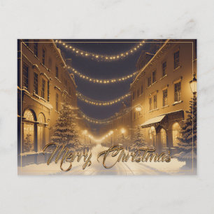 Cartão Postal De Festividades Ruas de Natal cobertas de neve em um Centro