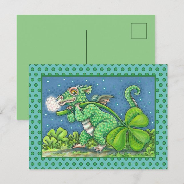 CARTÃO POSTAL DE FESTIVIDADES RUAS. DIA DE PATRICK, PEQUENO DRAGÃO IRLANDÊS FANT (Frente/Verso)