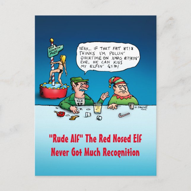 Cartão Postal De Festividades Rude Alf - Cartum de Natal Engraçado do Elf (Frente)