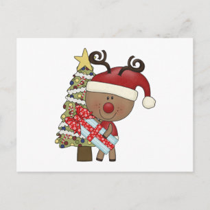 Cartão Postal De Festividades Rudy Reindeer Holiday Tree