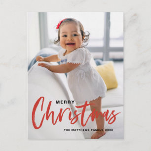 Cartão Postal De Festividades Russo Moderno Caligrafia Vermelho Feliz Natal