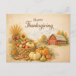 Cartão Postal De Festividades Rustic Farmhouse Happy Thanksgiving Harvest 