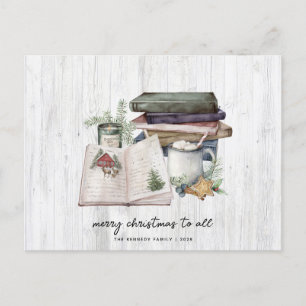 Cartão Postal De Festividades Rustic Felry Christmas Greenery Simple