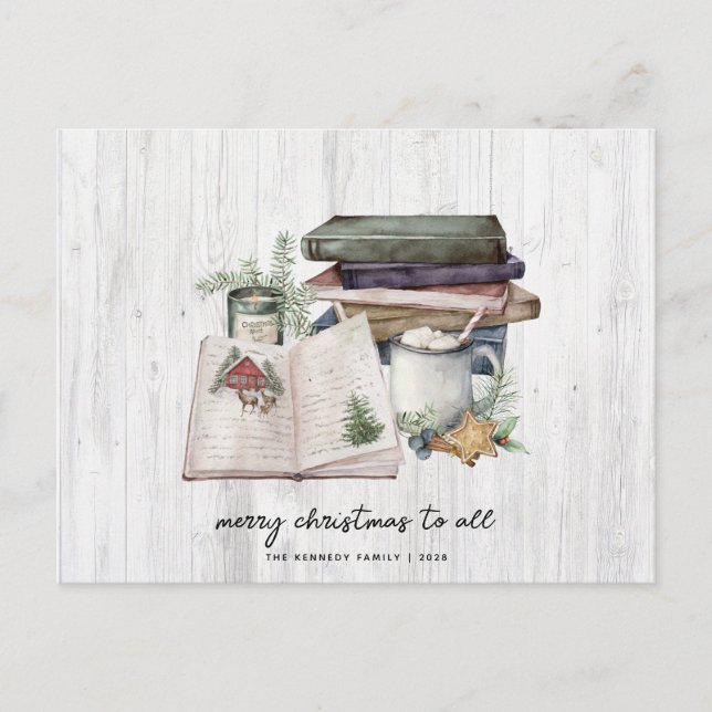 Cartão Postal De Festividades Rustic Felry Christmas Greenery Simple (Frente)