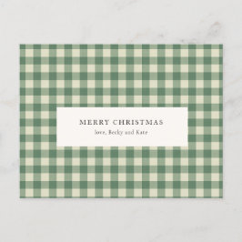 Cartão Postal De Festividades Rustic Green Gingham Moderno Natal