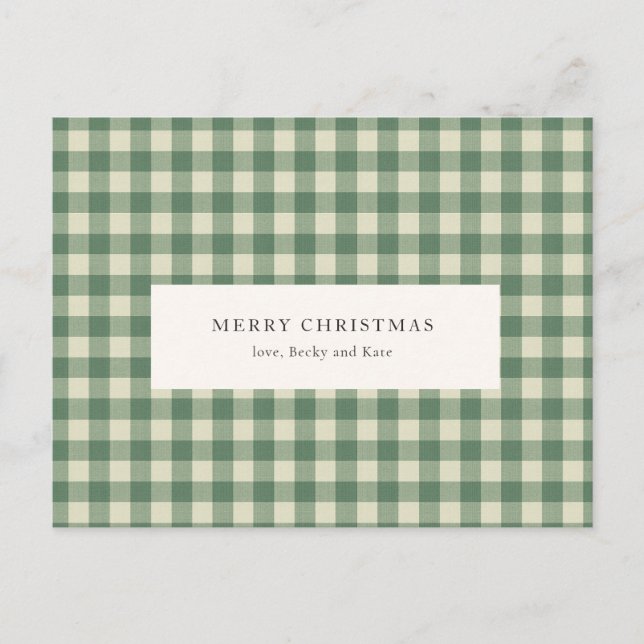 Cartão Postal De Festividades Rustic Green Gingham Moderno Natal (Frente)