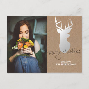 Cartão Postal De Festividades Rustic Kraft Paper Silver Antler Foto de Natal