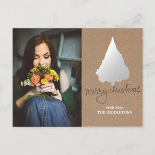 Cartão Postal De Festividades Rustic Kraft Paper Silver Christmas Tree Photo