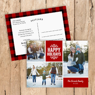Cartão Postal De Festividades Rustic Red Happy Holidays 3 Colagem de Fotografias