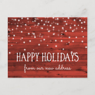 Cartão Postal De Festividades Rustic Red Wood New Address at the Holidays
