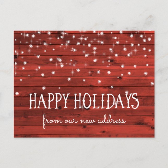 Cartão Postal De Festividades Rustic Red Wood | New Address at the Holidays (Frente)
