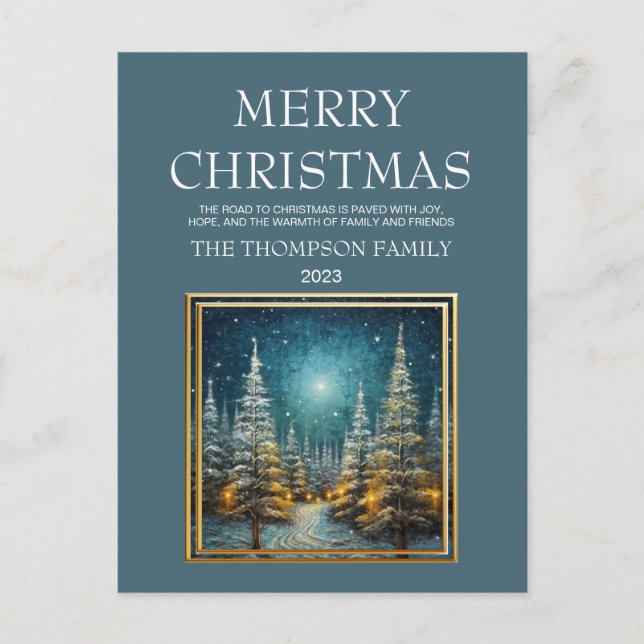 Cartão Postal De Festividades Rustic Snow Covered Road Felry Natal (Frente)