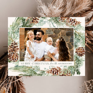 Cartão Postal De Festividades Rustic Watercolor Pine Cone Wreath 2 Foto