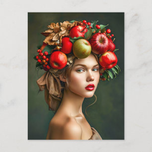 Cartão Postal De Festividades Rústica Apple e Cherry Lady