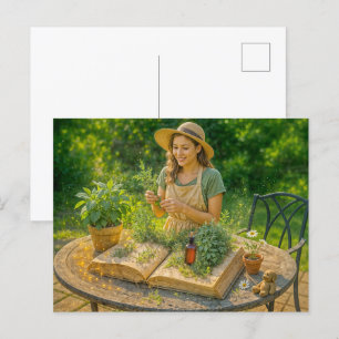 Cartão Postal De Festividades Sabedoria herbal de um antigo livro botânico