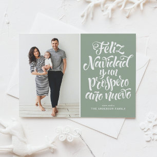 Cartão Postal De Festividades Sage Green Feliz Navidad Script Foto de Natal