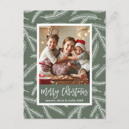 Cartão Postal De Festividades Sage Green | Pine Branch Merry Christmas Photo