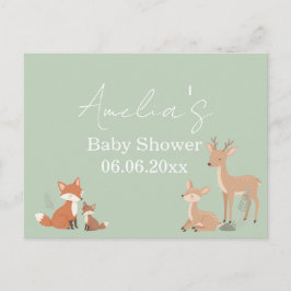 Cartão Postal De Festividades Sage Green Woodland Animal Baby Shower Invitation
