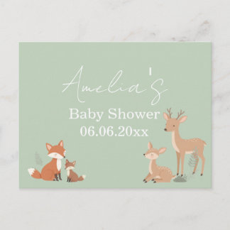 Cartão Postal De Festividades Sage Green Woodland Animal Baby Shower Invitation