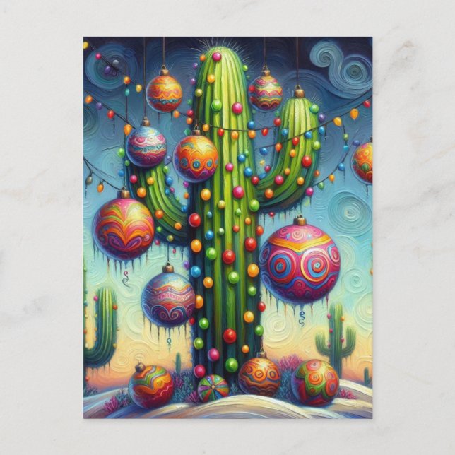 Cartão Postal De Festividades Saguaro Cactus Seasonal do Deserto de Natal (Frente)