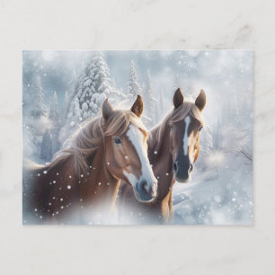 Cartão Postal De Festividades Salas de Natal Saudações Cavalos Neve