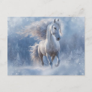 Cartão Postal De Festividades Salas de Natal Saudações com Cavalo na Neve