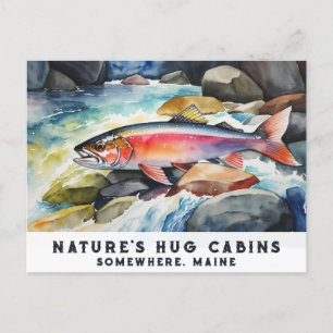 Cartão Postal De Festividades *~* Salmon Fish Rocks AP49 Art Painting Maine