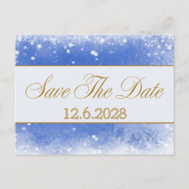 Cartão Postal De Festividades Salvar Data Flocos de Neve Azul Dourado Férias Cor