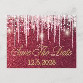 Cartão Postal De Festividades Salvar Data Vermelho Brilho Gotas Corporativo Feri