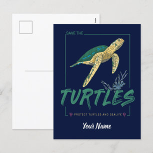 Cartão Postal De Festividades Salve as tartarugas para uma garota que ama tartar