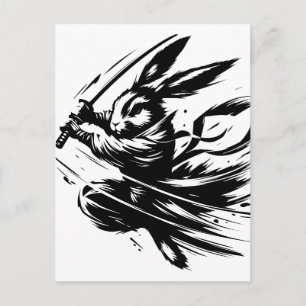 Cartão Postal De Festividades Samurai Bunny Black Ink Warrior Rabbit