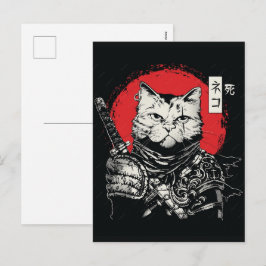 Cartão Postal De Festividades Samurai Gato Preto Guerreiro Japonês Vintage