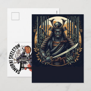 Cartão Postal De Festividades Samurai Gato Preto Japonês Vintage