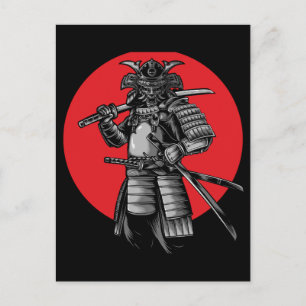 Cartão Postal De Festividades Samurai Gato Preto Japonês Vintage