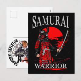 Cartão Postal De Festividades Samurai Gato Preto Vintage Guerreiro Japonês