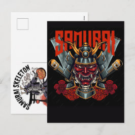 Cartão Postal De Festividades Samurai Gato Preto Vintage Guerreiro Japonês