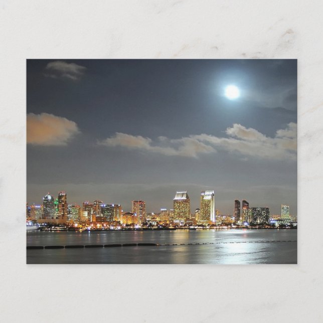 Cartão Postal De Festividades San Diego California Night Evening Moon City (Frente)