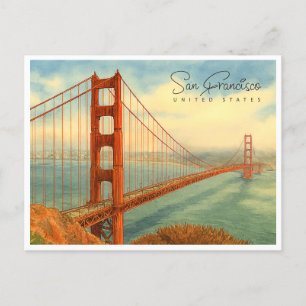 Cartão Postal De Festividades San Francisco Golden Gate Aquarela Viagem 
