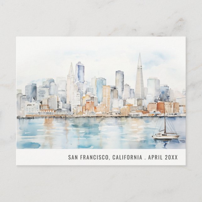 Cartão Postal De Festividades San Francisco Watercolor Landscape Travel (Frente)