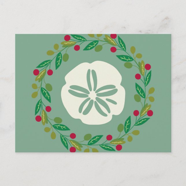 Cartão Postal De Festividades Sand Dollar Seashell Christmas Wreath (Frente)