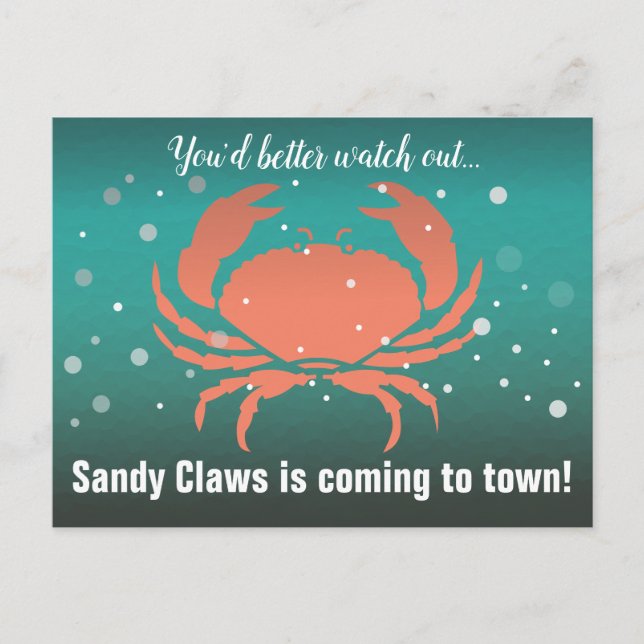 Cartão Postal De Festividades Sandy Claws Caranguejo de Natal Turquesa (Frente)