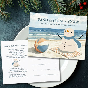 Cartão Postal De Festividades Sandy Snowman Beach Scene Novo Endereço