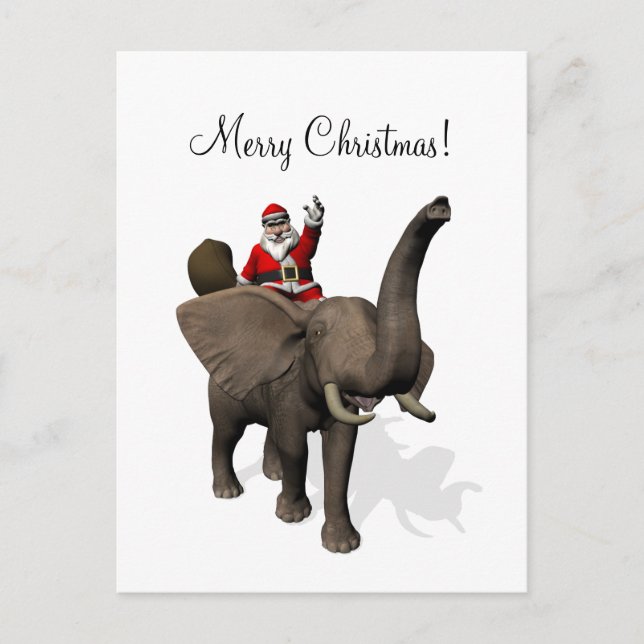 Cartão Postal De Festividades Santa Claus Andando Elefante (Frente)