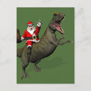 Cartão Postal De Festividades Santa Claus Andando Em Allosaurus