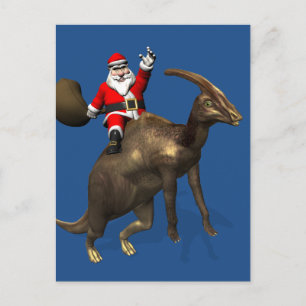 Cartão Postal De Festividades Santa Claus Andando Em Parasaurolophus