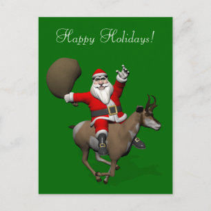 Cartão Postal De Festividades Santa Claus Andando Um Pronghorn