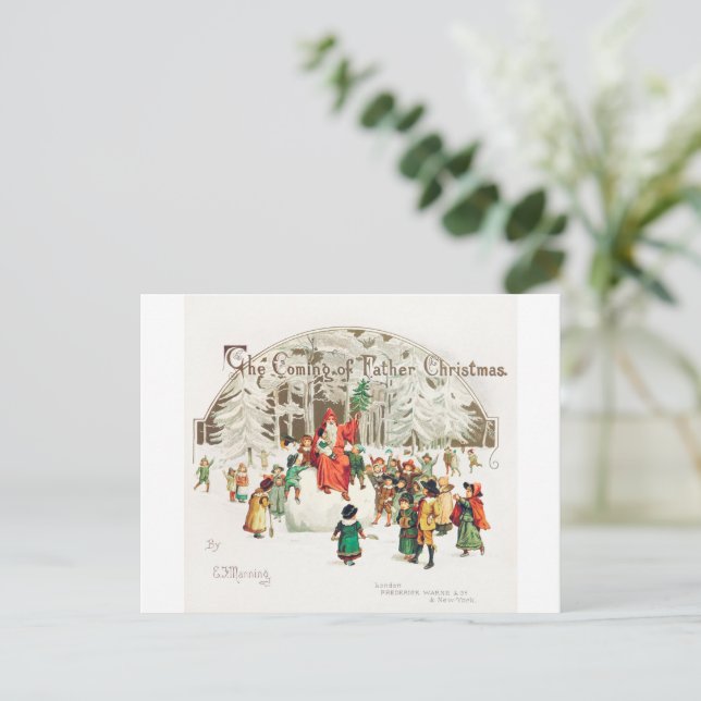 Cartão Postal De Festividades Santa Claus com ilustração infantil (Em pé/Frente)