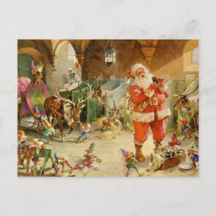 Cartão Postal De Festividades Santa Claus in the North Pole Reindeer Stables